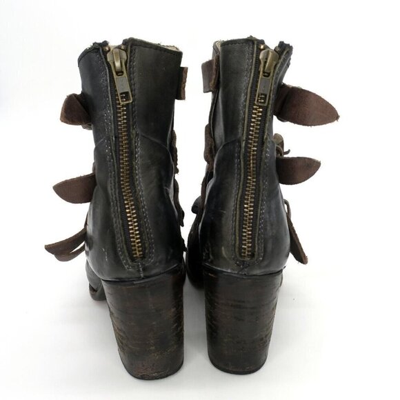 Freebird by Steven Bates Leather Booties Ankle Boots Distressed Buckles 8M - Picture 4 of 9
